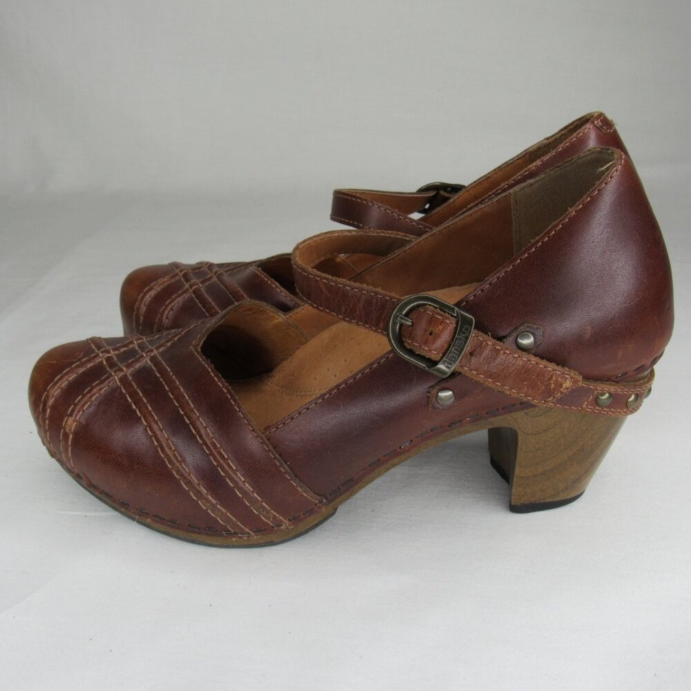 Dansko Brown Leather Mary Jane Clog Heels - Picture 3 of 8